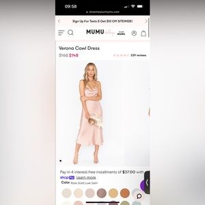 BRAND NEW Show me your mumu- Verona cowl midi dress XS rose gold luxe satin